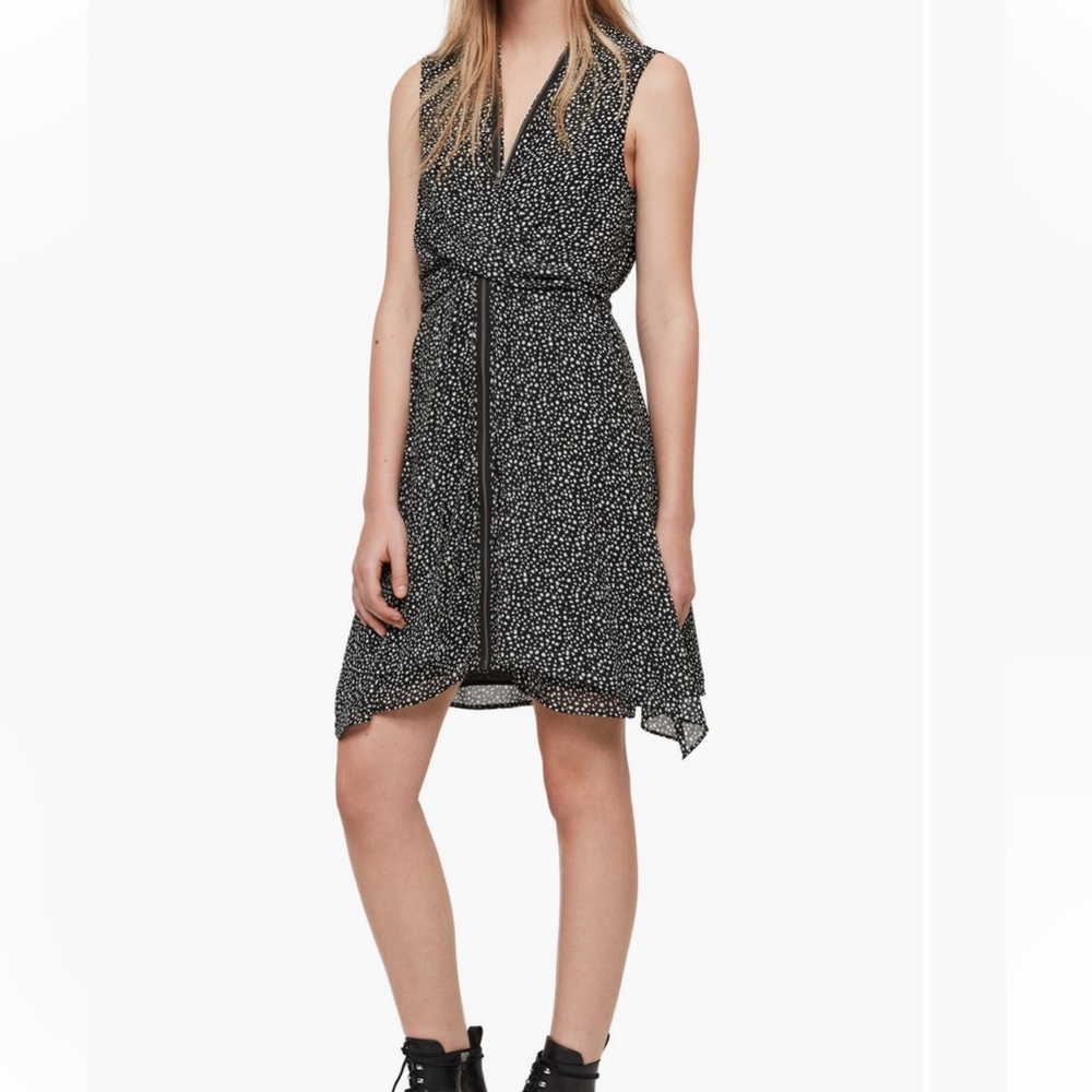 All Saints Jayda Black Splash Zipper Dress Small